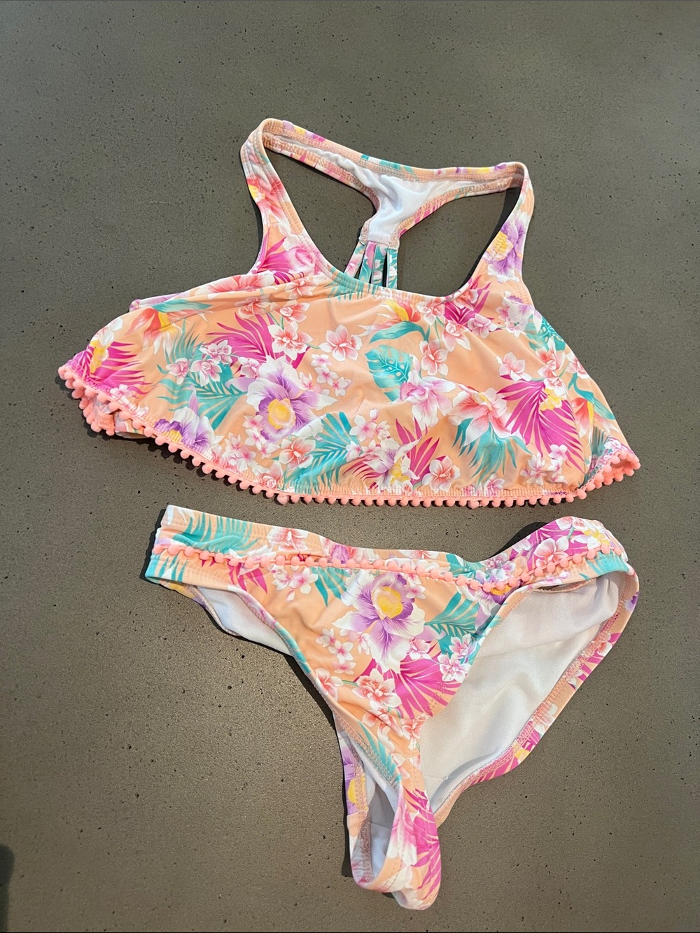 Hobie girls Peach Tropical Floral Two-Piece Swim Set